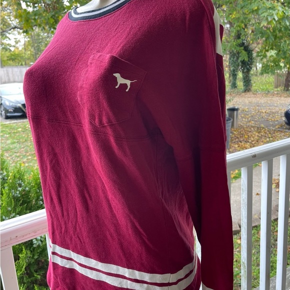 Victoria’s Secret PINK Crimson Red Varsity Crew French Terry Pullover Sweatshirt - Picture 2 of 8